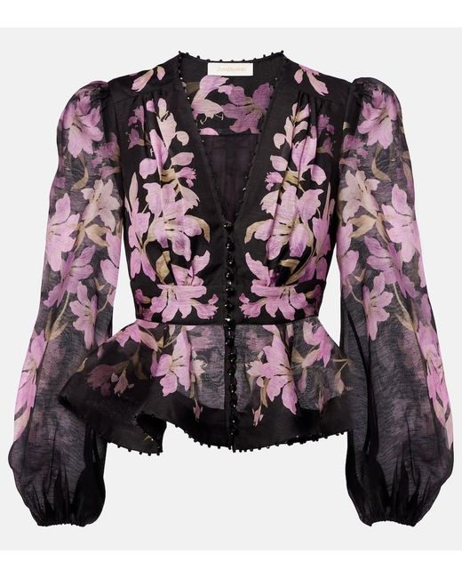 Blusa Dawning Con Stampa Floreale di Zimmermann in Purple