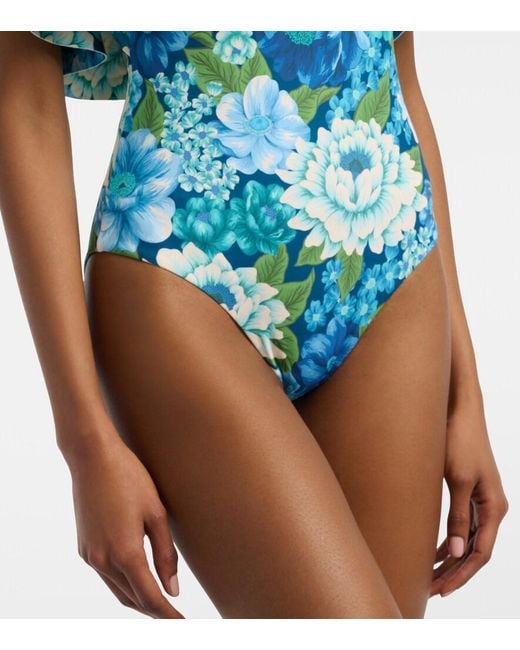 ALÉMAIS Blue Margo Floral Ruffled Swimsuit