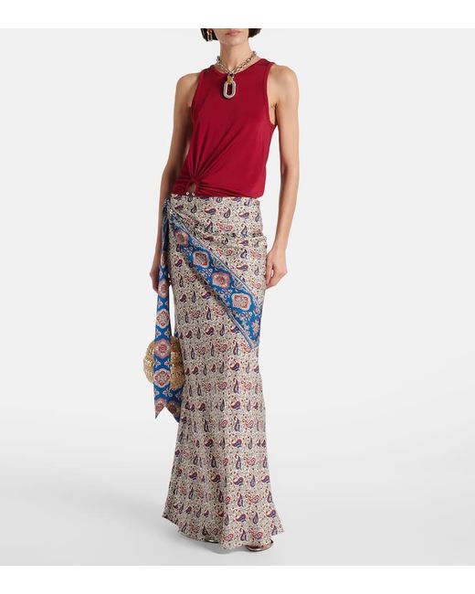 Rabanne Multicolor Paisley Satin Maxi Skirt