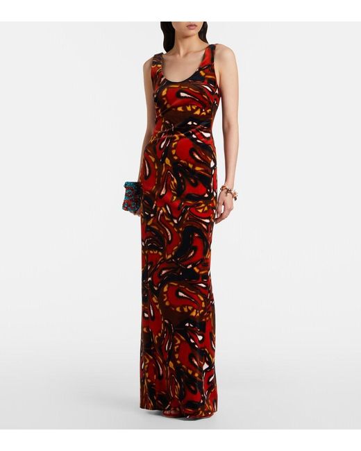 Dries Van Noten Red Debant Printed Cotton-Blend Maxi Dress