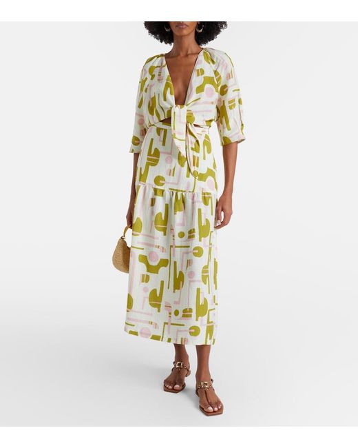 Adriana Degreas Metallic Balearic Printed Midi Skirt