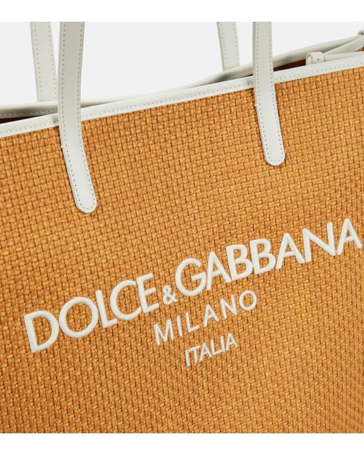 Dolce & Gabbana Natural Large Leather-trimmed Raffia Shopper