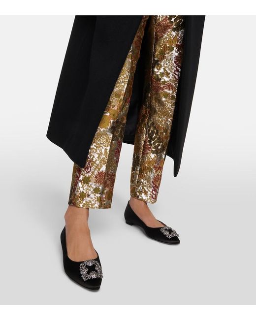 Manolo Blahnik Black Hangisi Crystal-embellished Leather Ballet Flats