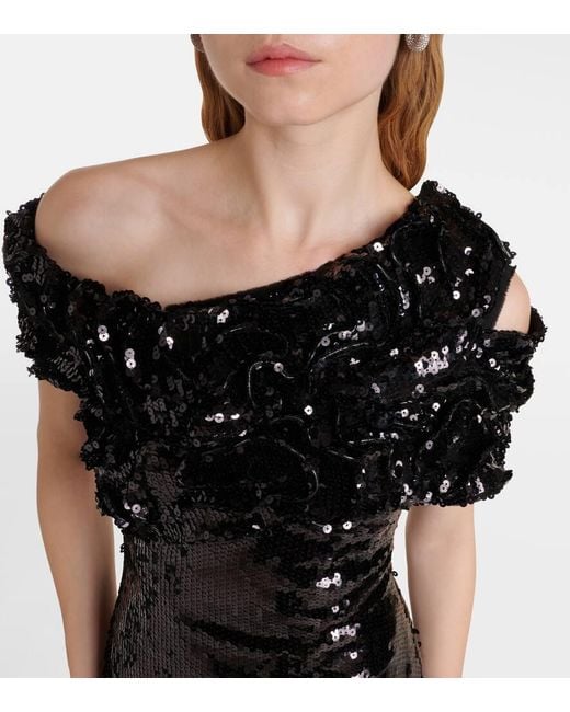 Marmar Halim Black Asymmetric Sequined Gown