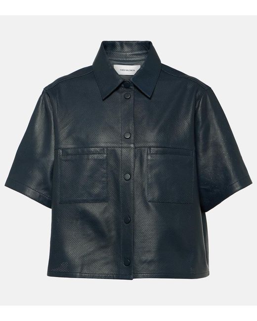 Yves Salomon Blue Oversized Leather Shirt