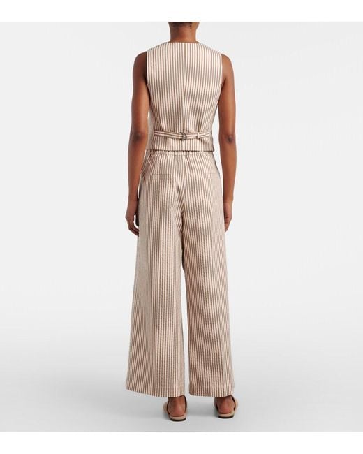 Brunello Cucinelli Natural Striped Cotton-Blend Wide-Leg Pants