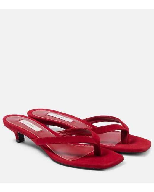 Totême  Red Suede Thong Sandals