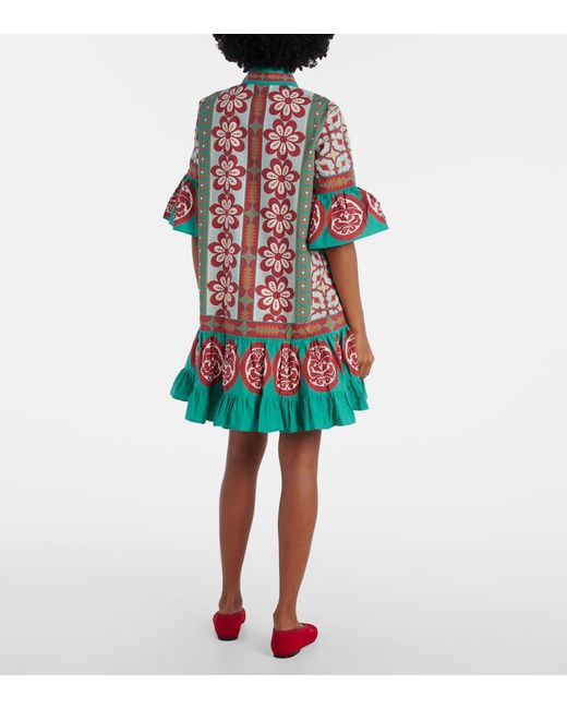 LaDoubleJ Red Choux Printed Cotton Poplin Shirt Dress