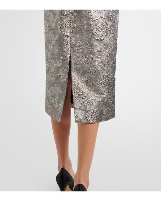 Totême Gray Floral Brocade Cocktail Dress