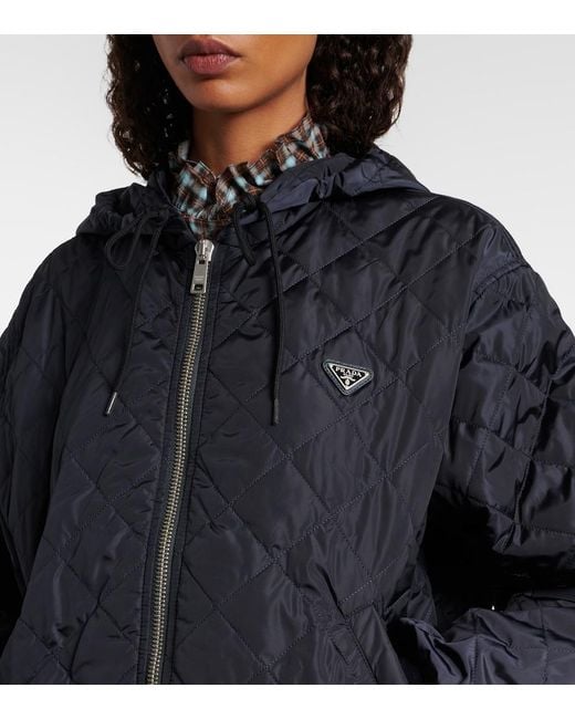 Prada Blue Hooded Quilted Jacket