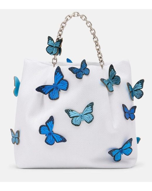 Aquazzura Blue Papillon Mini Applique Raffia Tote Bag
