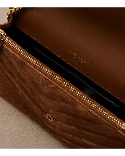 Saint Laurent Brown Cassandre Mini Suede Wallet On Chain