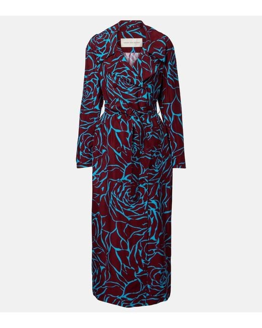 Dries Van Noten Blue Printed Twill Coat