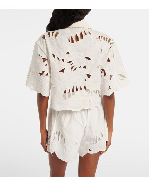 Zimmermann White Mahon Embroidered Cotton Poplin Shirt