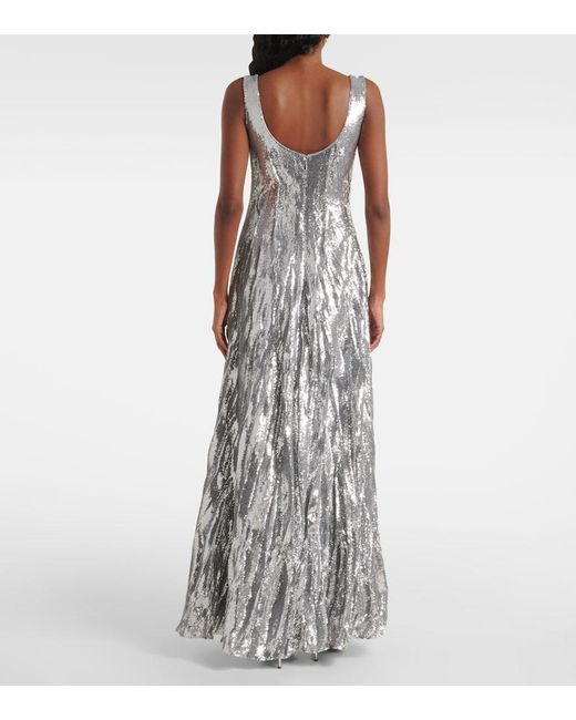 Marmar Halim Gray Sequined Silk-Blend Gown