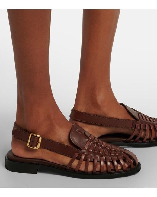 Miu Miu Brown Leather Slingback Fisherman Sandals