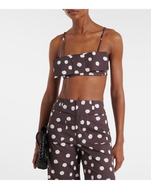 Adriana Degreas Brown Bow-Detail Polka-Dot Cotton-Blend Bandeau Top