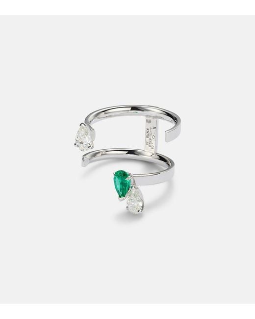 Repossi White Serti Sur Vide 18Kt Ring With Diamonds And Emerald