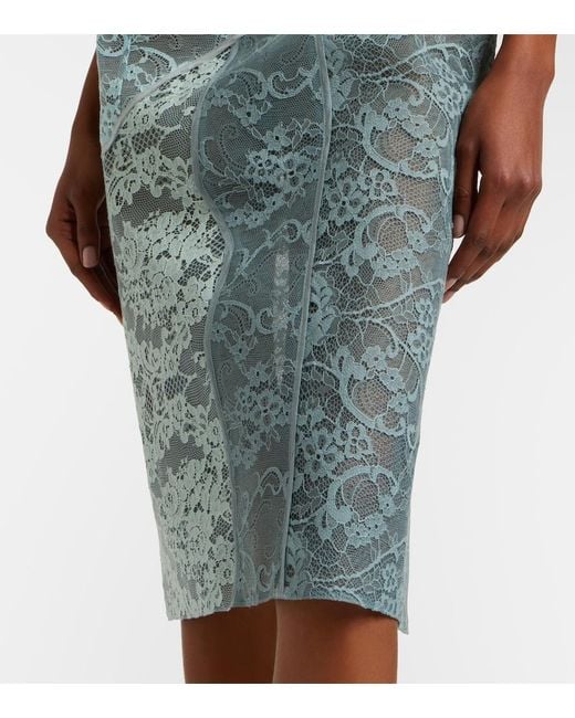 Acne Blue Paneled Cotton-Blend Lace Midi Dress