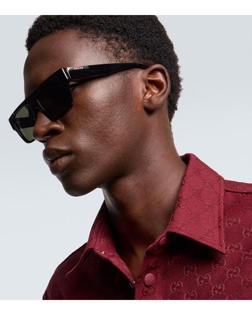 Gucci Black Web Stripe Flat-Top Sunglasses for men