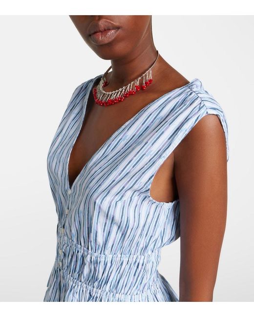 Velvet Blue Verena Striped Cotton-Blend Top
