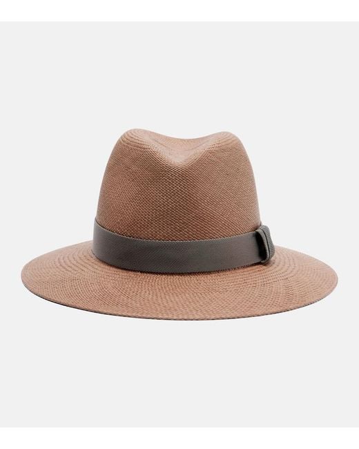 Brunello Cucinelli Brown Straw Fedora Hat
