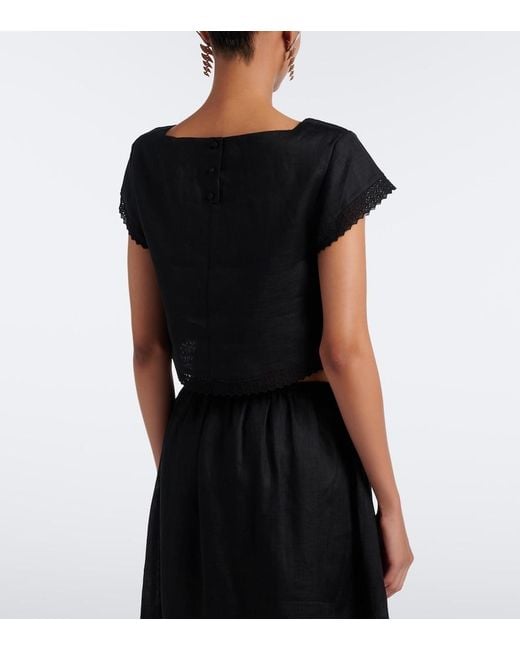 Posse Black Alfie Cropped Embroidered Linen Top