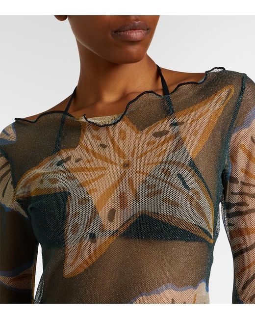 Cala De La Cruz Gray Ursa Printed Sheer Beach Dress