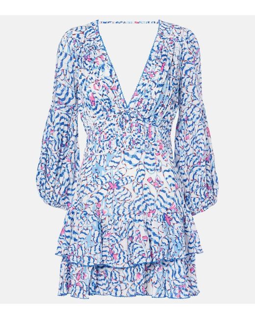 Poupette Blue Chiara Printed Ruffled Minidress