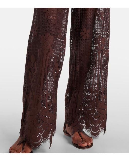 Melissa Odabash Brown Etta Cotton-Blend Lace Wide-Leg Pants