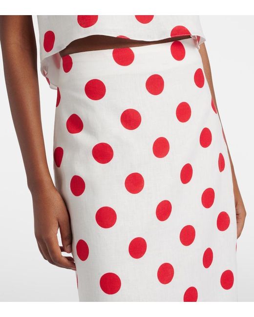 Cala De La Cruz Red Bruna Polka-Dot Linen Maxi Skirt