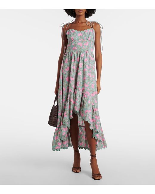 Juliet Dunn White Floral Cotton Midi Dress