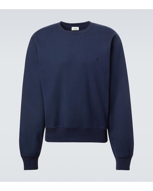 Saint Laurent Blue Cassandre Cotton Jersey Sweatshirt for men