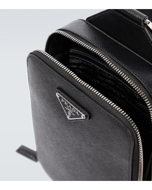 Prada Black Logo Leather Shoulder Bag for men