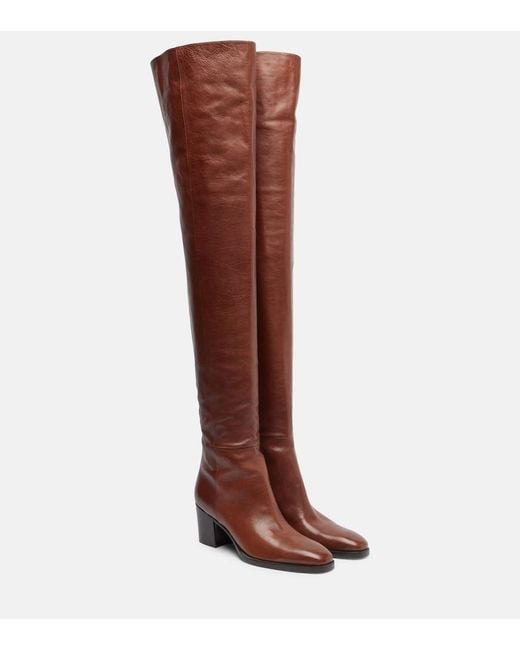 Saint Laurent Brown Odeon Leather Over-The-Knee Boots