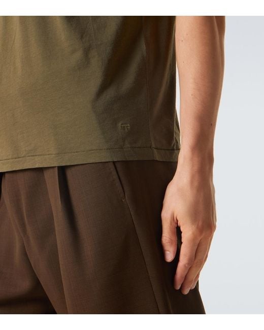 Tom Ford Green Cotton And Silk T-Shirt for men