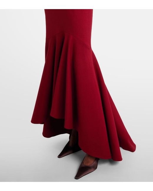 Elie Saab Red Belted Off-Shoulder Jersey Gown