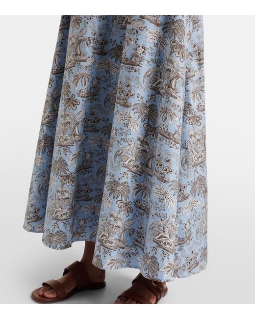 Staud Blue Floral Cotton Midi Skirt