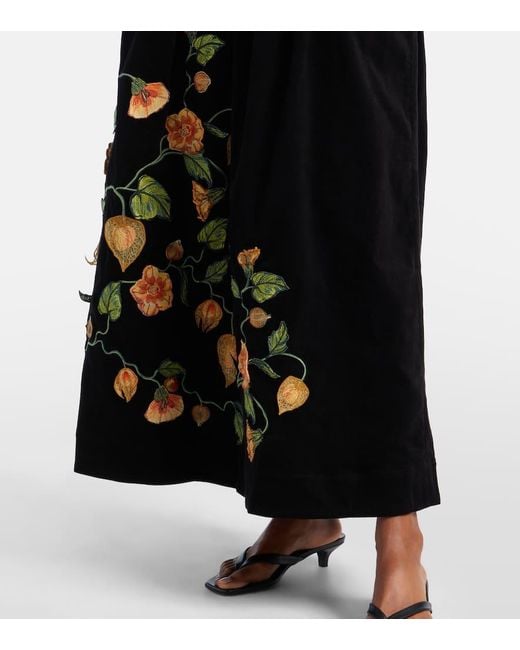 Agua Bendita Black Tangelo Embroidered Cotton-Blend Maxi Skirt