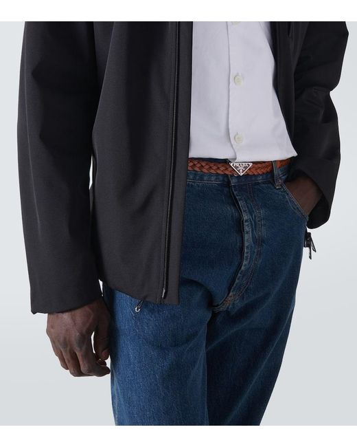 Cinturon de piel trenzada con logo Prada de hombre de color Brown