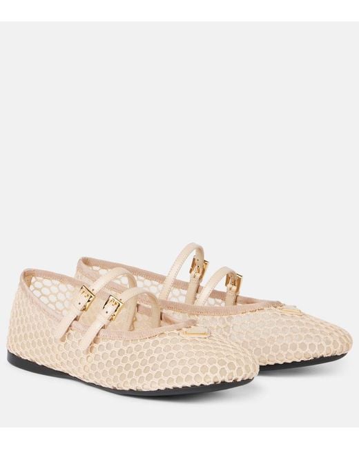 Prada Natural Mary-Jane-Ballerinas Aus Mesh