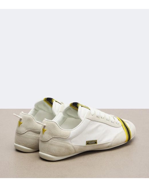Fendi White Wrap Suede-Trimmed Sneakers