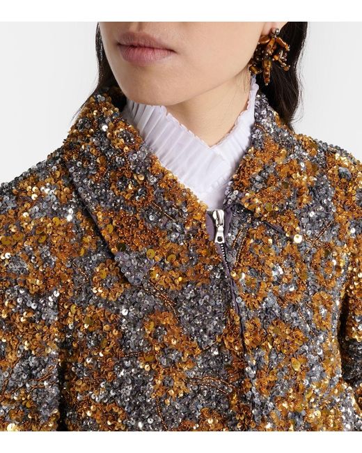 Dries Van Noten Brown Sequined Blouson Jacket