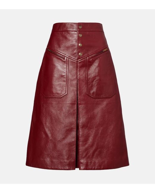 Chloé Red Leather Midi Skirt