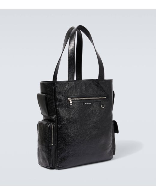 Balenciaga Black Superbusy Distressed Leather Tote Bag for men