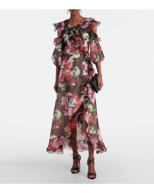 Costarellos Red Aria Ruffled Silk Organza Maxi Dress