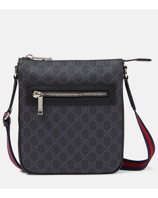 Gucci Black GG Canvas Leather-trimmed Crossbody Bag