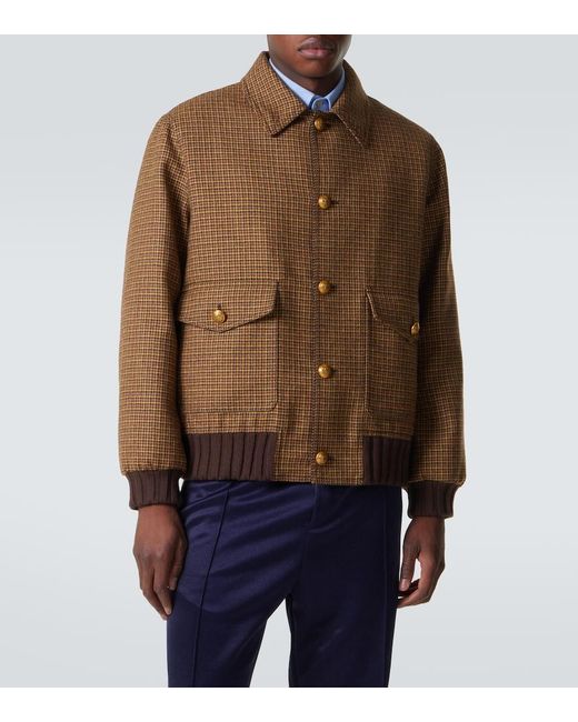 Valentino Brown Houndstooth Virgin Wool Bomber Jacket for men