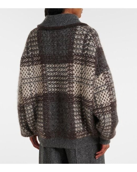 Brunello Cucinelli Gray Checked Sequined Cardigan