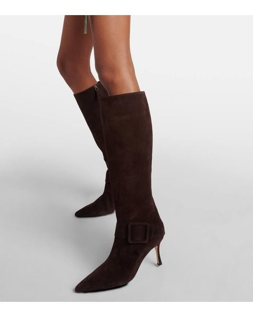 Manolo Blahnik Brown Stiefel Bayhi Gala 70 Aus Veloursleder